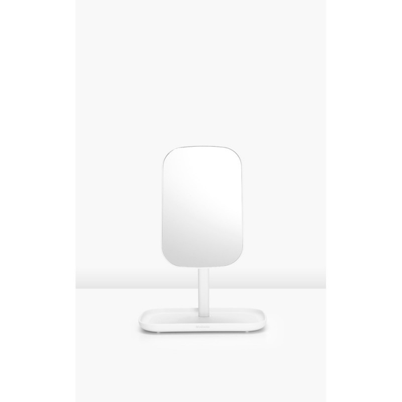 Огледало с поставка за принадлежности Brabantia ReNew 1004185, 28.3х20х12.6 см, Неплъзгаща се основа, 360° регулиране, Бял