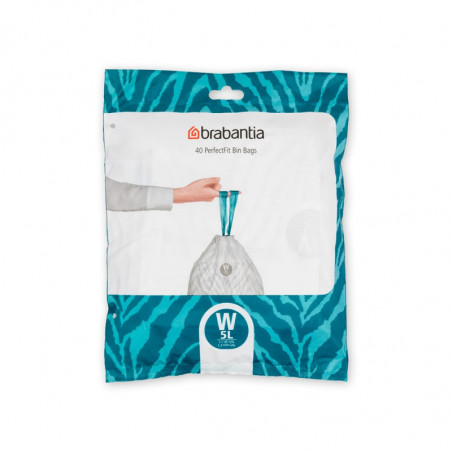 Торба за кош Brabantia PerfectFit NewIcon N 1005489, Размер W, 5 л, 40 бр, Бял
