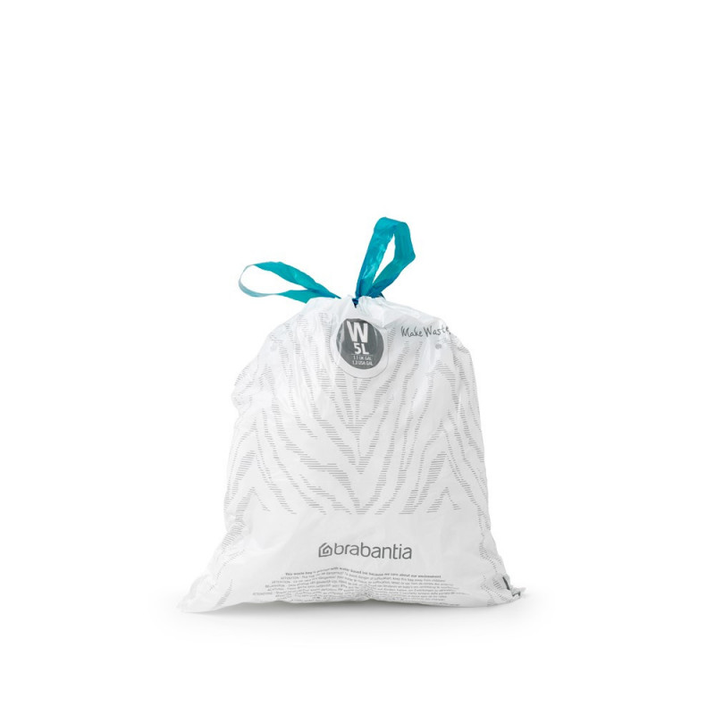 Торба за кош Brabantia PerfectFit NewIcon N 1005489, Размер W, 5 л, 40 бр, Бял