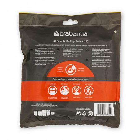 Торбички за кош Brabantia PerfectFit Sort&Go/Touch 1005560, Размер A , 3 л , 40 броя, Бял