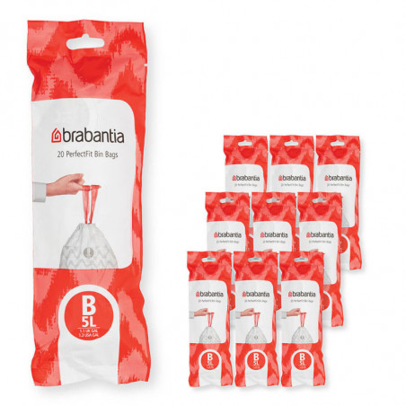 Торбички за кош Brabantia PerfectFit Slide/Paper Bin 1005564, Размер B, 5 л, 200 броя, Бял