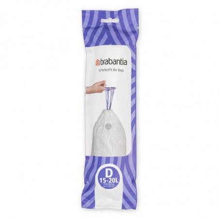 Торбички за кош Brabantia PerfectFit Sort&Go/Built-In 1005567, Размер D, 15-20 л, 10 броя, Бял