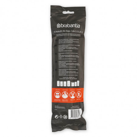 Торбички за кош Brabantia PerfectFit Sort&Go/Built-In 1005567, Размер D, 15-20 л, 10 броя, Бял