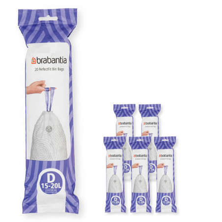 Торбички за кош Brabantia PerfectFit Sort&Go/Built-In 1005569, Размер D, 15-20 л, 120 броя, Бял