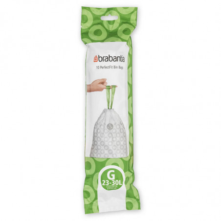 Торба за кош Brabantia PerfectFit NewIcon/Touch 1005570, Размер G, 23-30 л, 10 бр, Бял