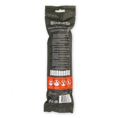 Торба за кош Brabantia PerfectFit NewIcon/Touch 1005570, Размер G, 23-30 л, 10 бр, Бял