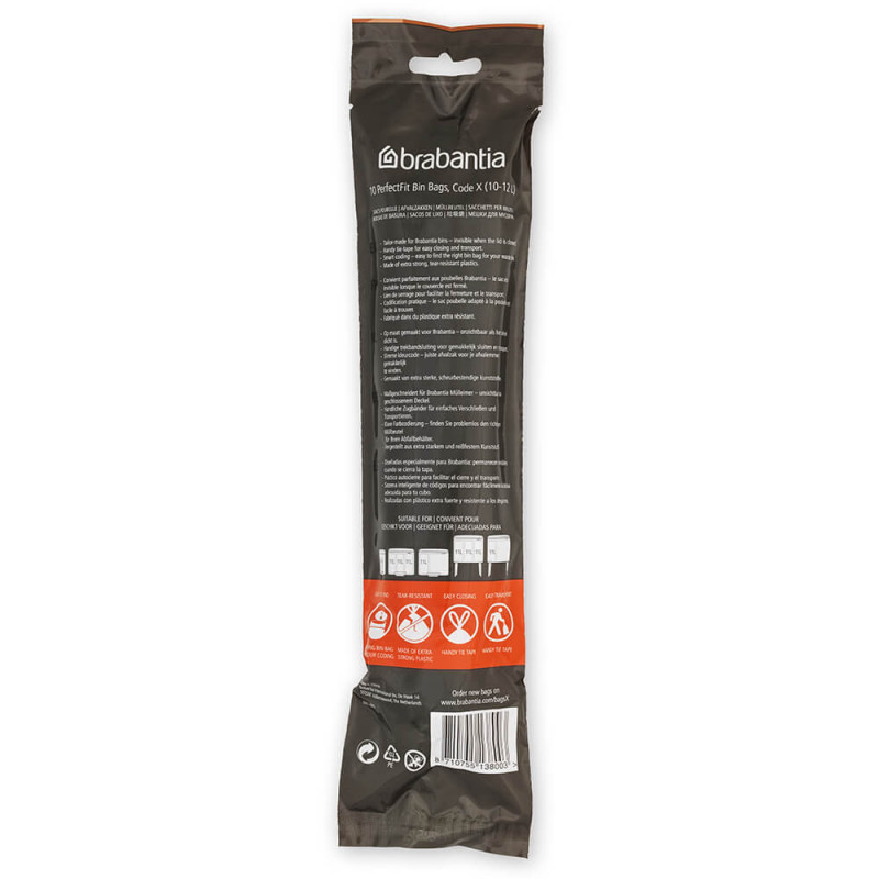 Торба за кош Brabantia PerfectFit NewIcon/Bo 1005581, Размер X, 10-12 л, 10 броя, Бял