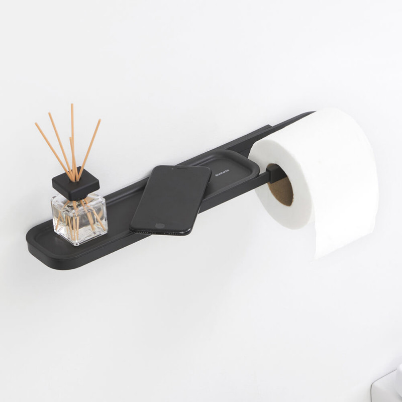 Държач за тоалетна хартия с рафт Brabantia MindSet 1005667, Лесен монтаж, Минерално покритие, Тъмносив