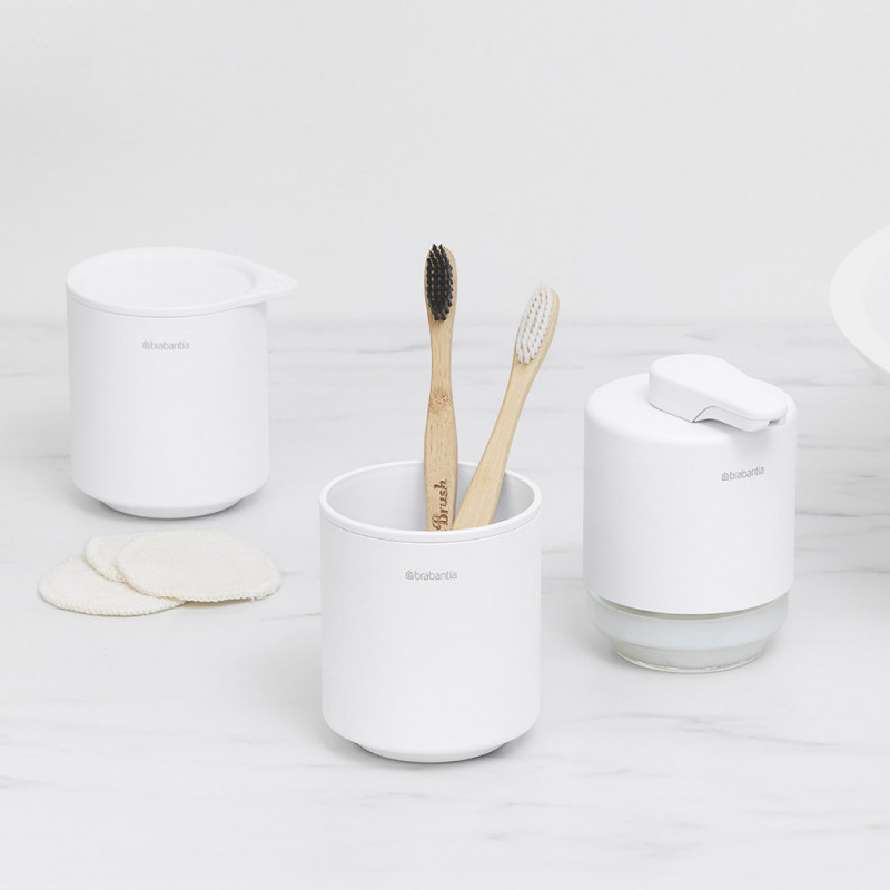 Стойка за четки за зъби Brabantia MindSet 1005685, Лесно почистване, Широк отвор, Минерално покритие, Бял
