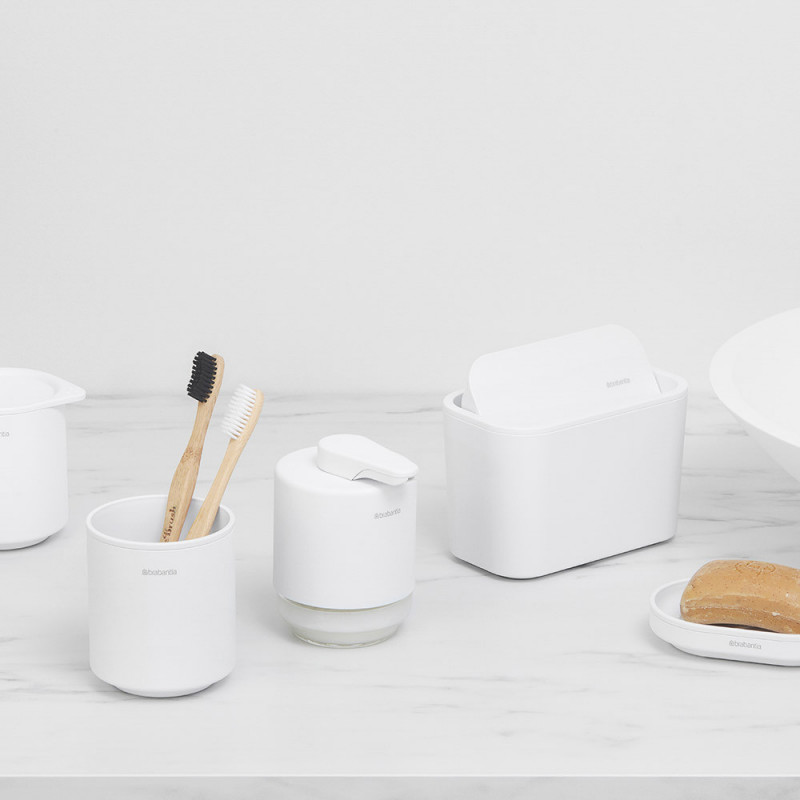 Стойка за четки за зъби Brabantia MindSet 1005685, Лесно почистване, Широк отвор, Минерално покритие, Бял