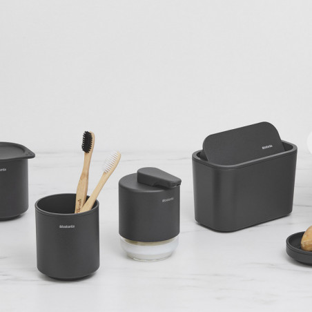 Кошче за отпадъци за баня Brabantia MindSet 1005688, Минерално покритие, Люлеещ се капак, Тъмносив