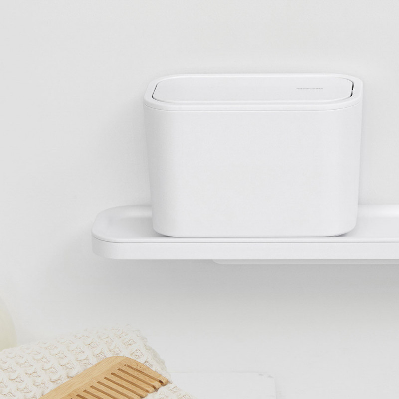 Кошче за отпадъци за баня Brabantia MindSet 1005689, Минерално покритие, Люлеещ се капак, Бял