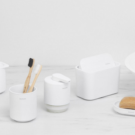 Кошче за отпадъци за баня Brabantia MindSet 1005689, Минерално покритие, Люлеещ се капак, Бял