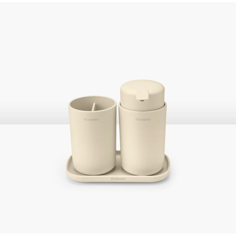 Комплект аксесоари за баня Brabantia ReNew 1006266, 3 части, 250 мл, Устойчиви на корозия, Бежов