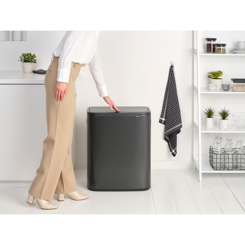 Кош за боклук Brabantia Bo Touch 1008858, 60 л, Плавно и безшумно отваряне, Голям отвор, Сив