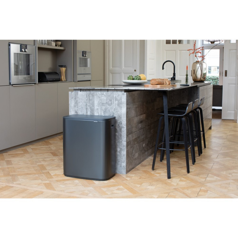 Кош за боклук Brabantia Bo Touch 1008858, 60 л, Плавно и безшумно отваряне, Голям отвор, Сив