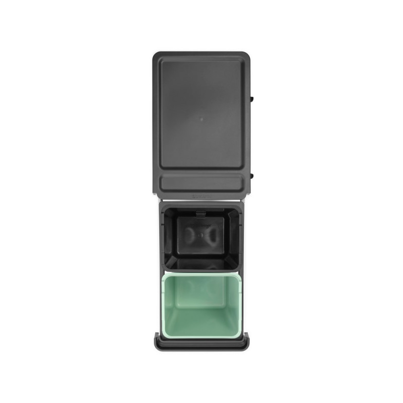 Кош за разделно събиране на боклук Brabantia Sort&Go 1008862, 2x15 л, Вътрешен монтаж с телескопична рамка, Сив/зелен