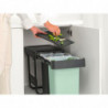 Кош за разделно събиране на боклук Brabantia Sort&Go 1008862, 2x15 л, Вътрешен монтаж с телескопична рамка, Сив/зелен