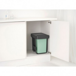 Кош за разделно събиране на боклук Brabantia Sort&Go 1008862, 2x15 л, Вътрешен монтаж с телескопична рамка, Сив/зелен