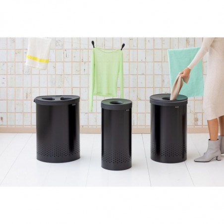 Кош за пране Brabantia 1008916, 35 л, Пластмасов капак, Пълнене без отваряне, Вентилационни отвори, Черен