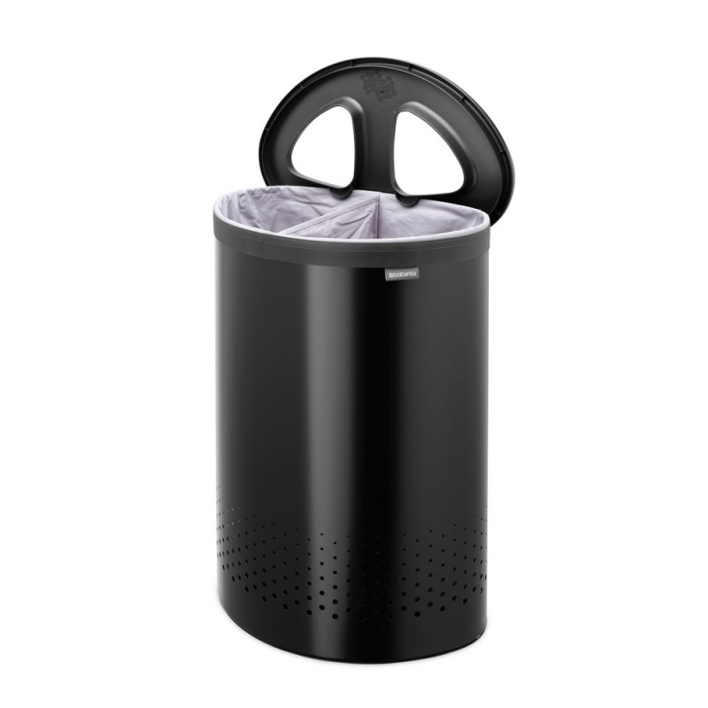 Кош за пране Brabantia Selector 1008917, 55 л, 2 отделения, Вентилационни отвори, Пълнене без отваряне, Черен