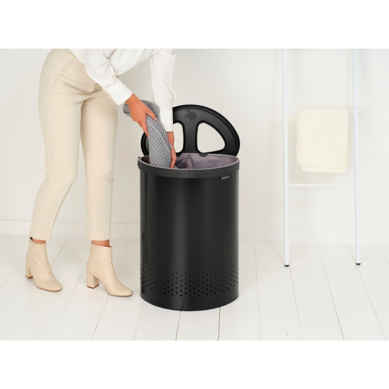 Кош за пране Brabantia Selector 1008917, 55 л, 2 отделения, Вентилационни отвори, Пълнене без отваряне, Черен