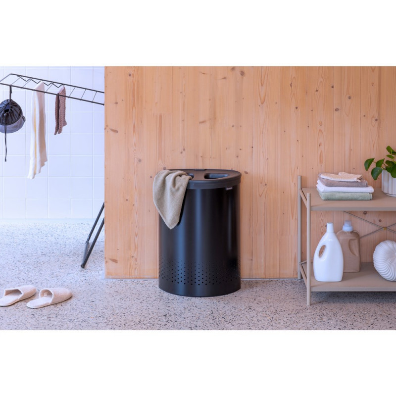 Кош за пране Brabantia Selector 1008917, 55 л, 2 отделения, Вентилационни отвори, Пълнене без отваряне, Черен