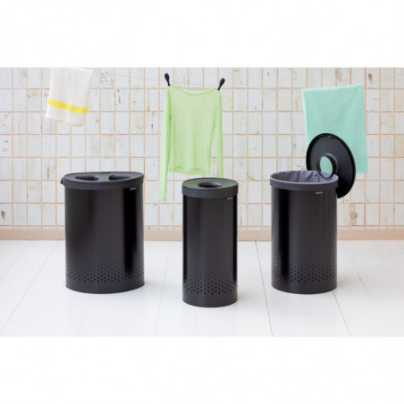 Кош за пране Brabantia Selector 1008917, 55 л, 2 отделения, Вентилационни отвори, Пълнене без отваряне, Черен