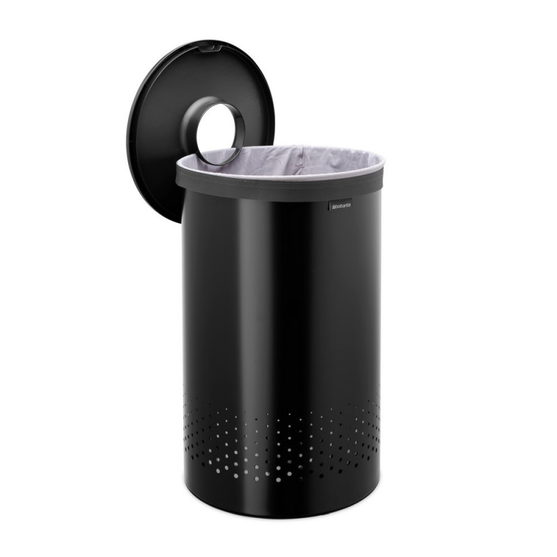 Кош за пране Brabantia 1008918, 60 л, Пластмасов капак, Пълнене без отваряне, Вентилационни отвори, Черен