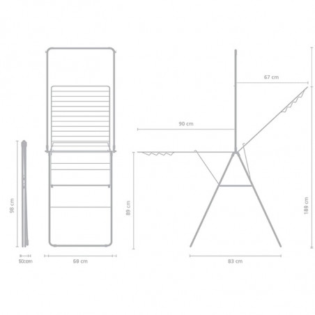 Сушилник за дрехи Brabantia Hangon 1004170, 25 м, 8 закачалки, Заключване за деца, Допълнителен прът, Бял