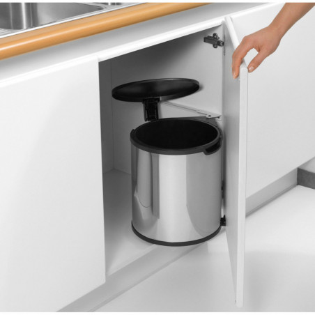 Кош за боклук за вграждане Brabantia Built-In 647044, 15 л, Широк отвор, Пластмасова вътрешна кофа, Инокс