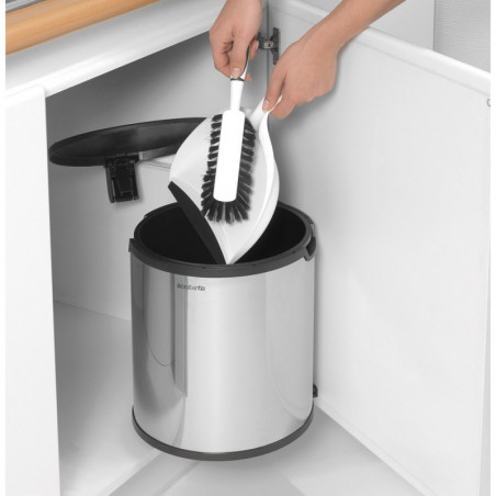 Кош за боклук за вграждане Brabantia Built-In 647044, 15 л, Широк отвор, Пластмасова вътрешна кофа, Инокс