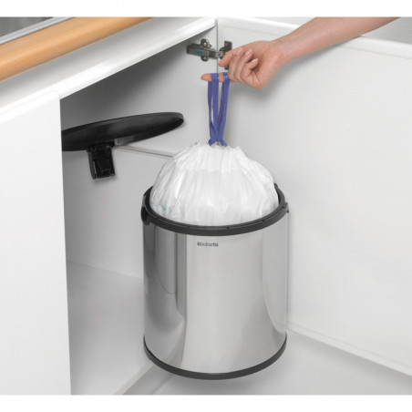 Кош за боклук за вграждане Brabantia Built-In 647044, 15 л, Широк отвор, Пластмасова вътрешна кофа, Инокс