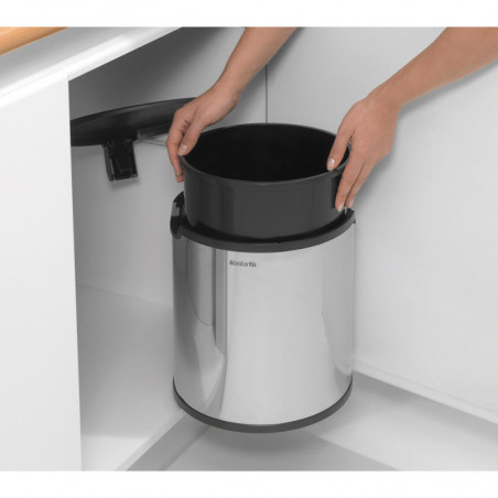 Кош за боклук за вграждане Brabantia Built-In 647044, 15 л, Широк отвор, Пластмасова вътрешна кофа, Инокс