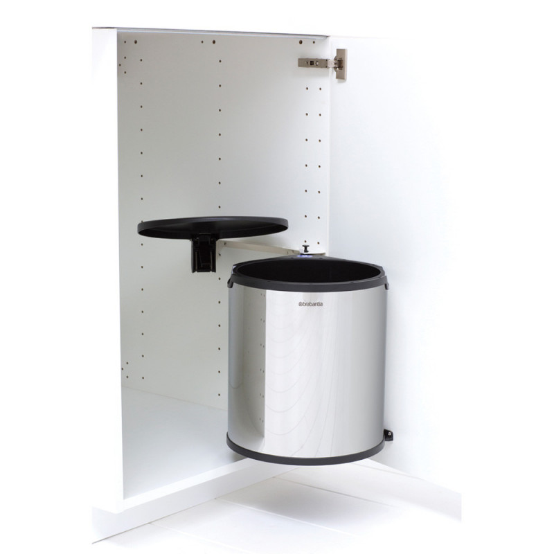 Кош за боклук за вграждане Brabantia Built-In 647044, 15 л, Широк отвор, Пластмасова вътрешна кофа, Инокс