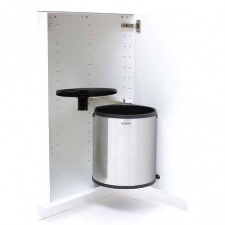 Кош за боклук за вграждане Brabantia Built-In 647044, 15 л, Широк отвор, Пластмасова вътрешна кофа, Инокс