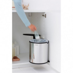 Кош за боклук за вграждане Brabantia Built-In 647044, 15 л, Широк отвор, Пластмасова вътрешна кофа, Инокс
