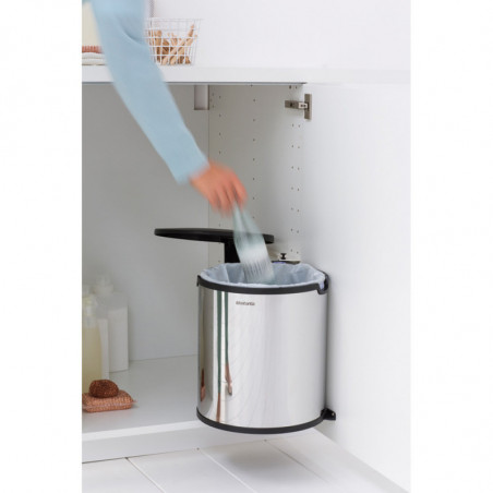 Кош за боклук за вграждане Brabantia Built-In 647044, 15 л, Широк отвор, Пластмасова вътрешна кофа, Инокс