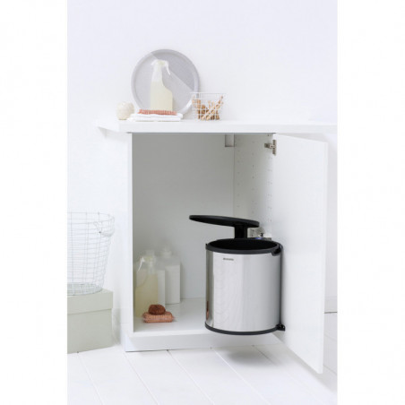Кош за боклук за вграждане Brabantia Built-In 647044, 15 л, Широк отвор, Пластмасова вътрешна кофа, Инокс