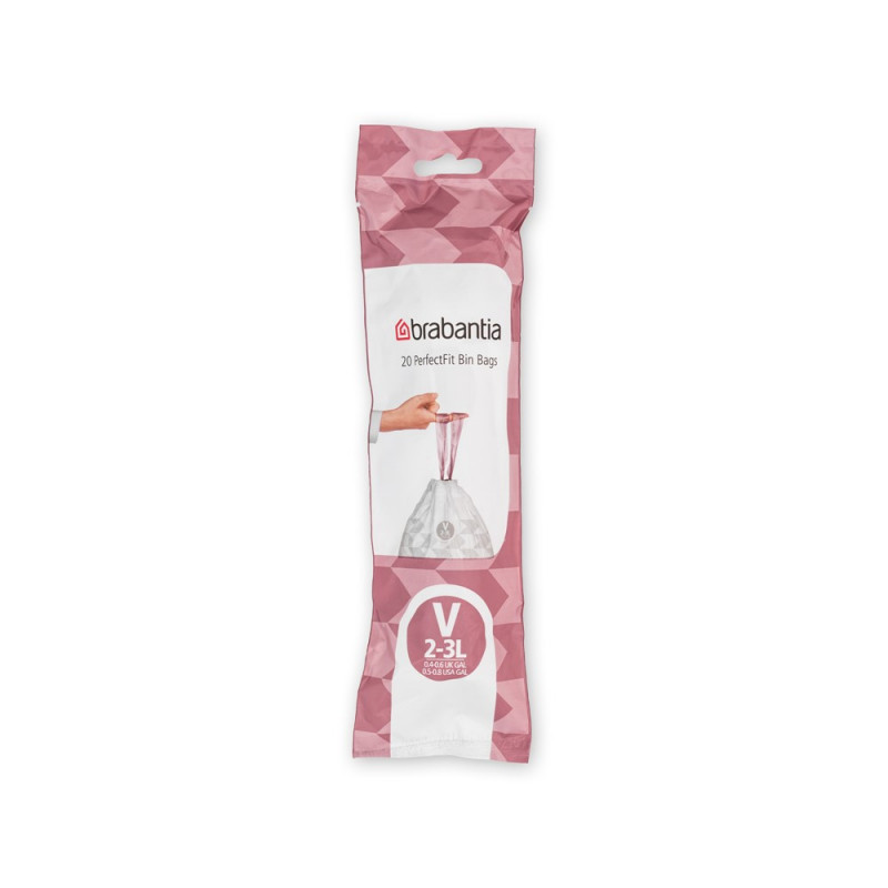 Торбички за кош Brabantia PerfectFit NewIcon 650533, Размер V, 3 л, 20 броя, Бял