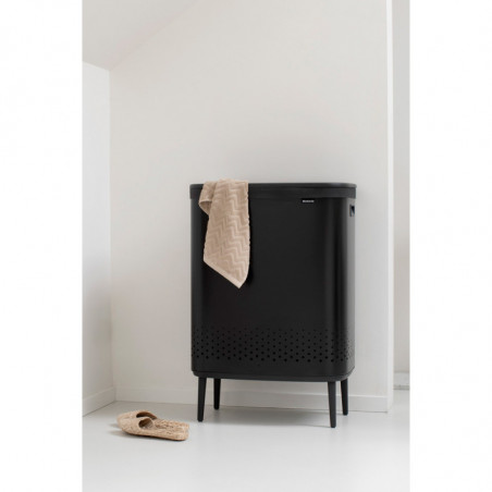 Кош за пране Brabantia Bo 1004177, 2x45 л, Пълнене без отваряне, Вентилационни отвори, Регулируеми крачета, Черен