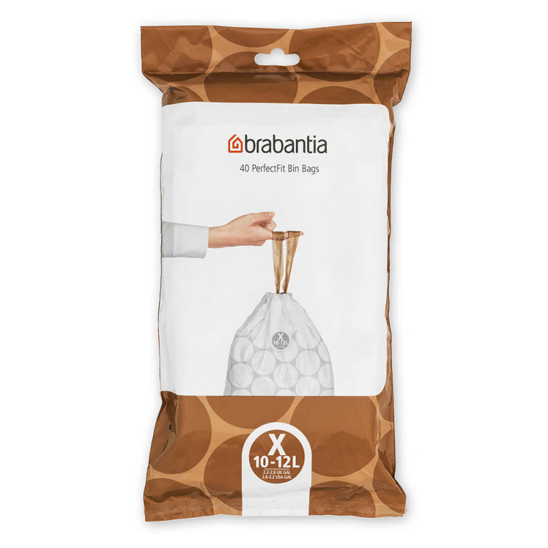Торба за кош Brabantia PerfectFit NewIcon/Bo 1005582, Размер X, 10-12 л, 40 броя, Бял