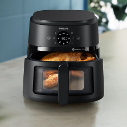 Фритюрник с горещ въздух AirFryer Philips NA230/00, 1700W, 6.2л, 60-200C, 13 програми, Таймер, Rapid Air, Черен