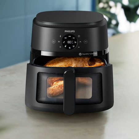 Фритюрник с горещ въздух AirFryer Philips NA230/00, 1700W, 6.2л, 60-200C, 13 програми, Таймер, Rapid Air, Черен
