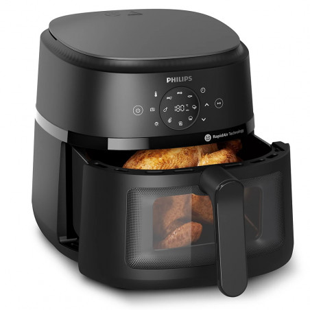 Фритюрник с горещ въздух AirFryer Philips NA230/00, 1700W, 6.2л, 60-200C, 13 програми, Таймер, Rapid Air, Черен