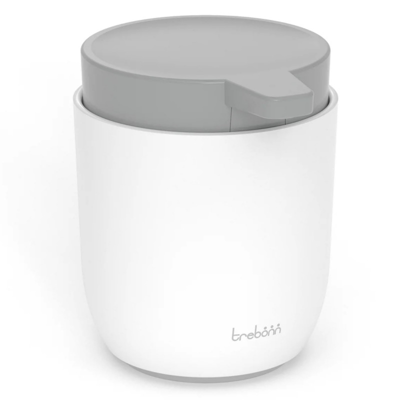 Диспенсър за сапун Trebonn 3025120, Работа чрез натиск, 300 мл, Широк отвор, Голяма помпа, Бял/сив