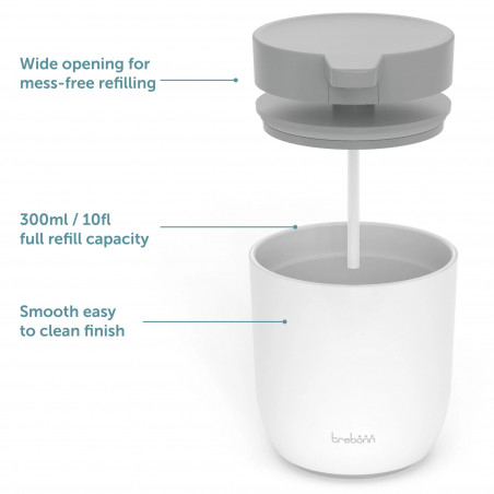 Диспенсър за сапун Trebonn 3025120, Работа чрез натиск, 300 мл, Широк отвор, Голяма помпа, Бял/сив