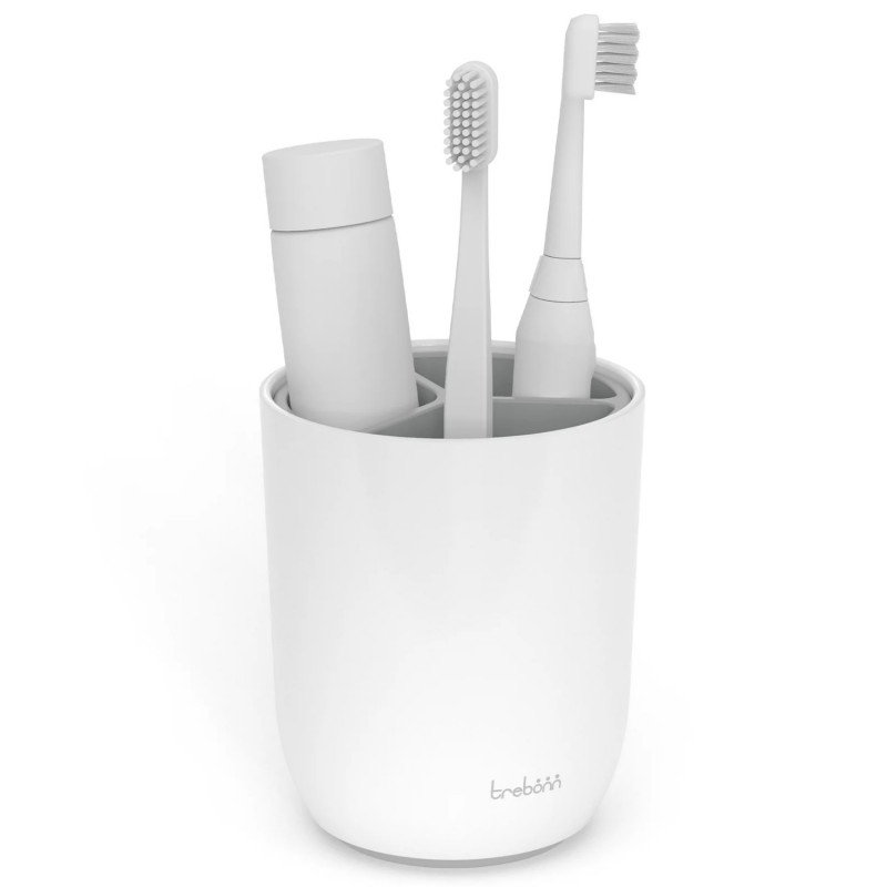Поставка за четка за зъби Trebonn 3025100, 3 отделения, Разглобяема, Бял/сив