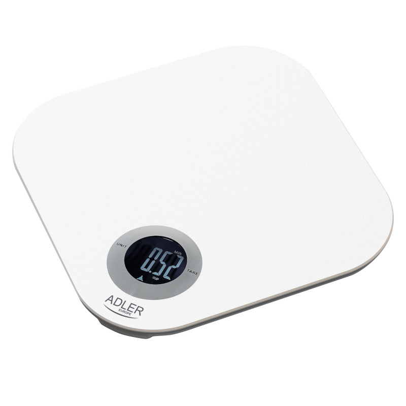 Кухненска везна Adler AD 3180, До 10 кг, Измерване на течности, ТАРА, LCD дисплей, 2 x AAA, Бял