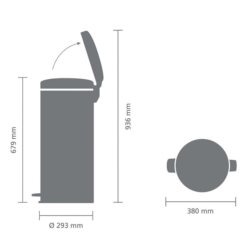 Кош за боклук с педал Brabantia NewIcon 649056, 30 л, Плавно затваряне, Противоплъзгаща основа, Инокс/Мат